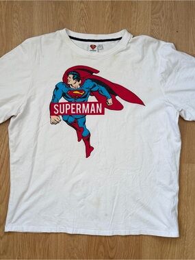 DC Comics Superman White Graphic Tee with Red & Blue Artwork